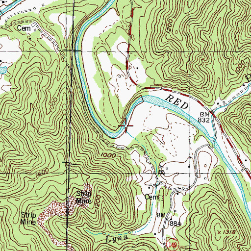 Topographic Map of Lynn Branch, KY