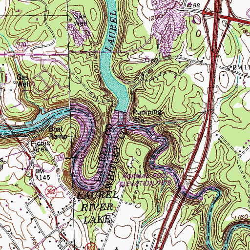 Topographic Map of Lynn Camp Creek, KY