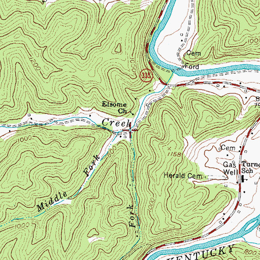 Topographic Map of Mace Fork, KY