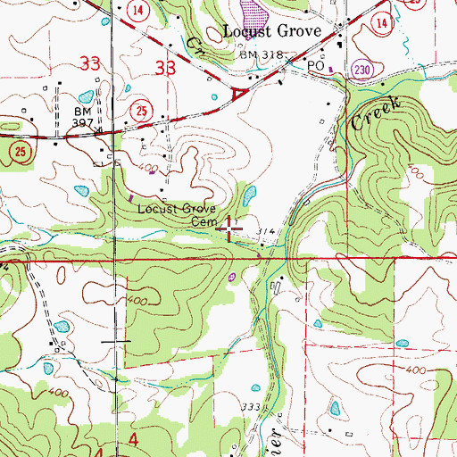 Topographic Map of Locust Grove Cemetery, AR