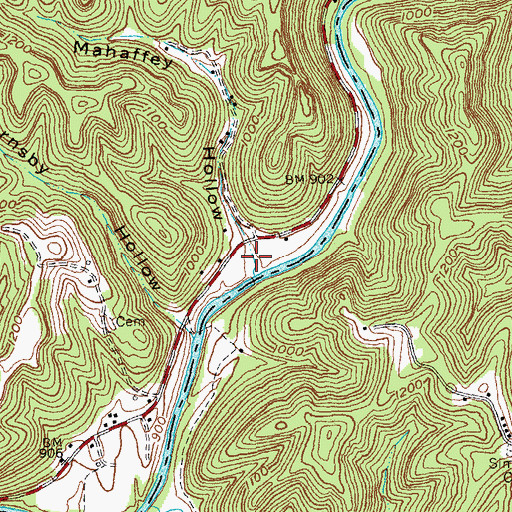 Topographic Map of Mahaffey Hollow, KY