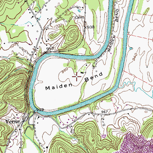 Topographic Map of Maiden Bend, KY