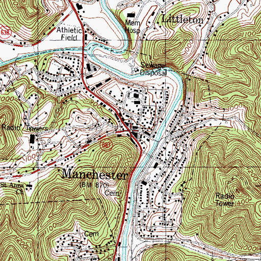 Topographic Map of Manchester, KY
