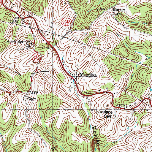 Topographic Map of Mariba, KY