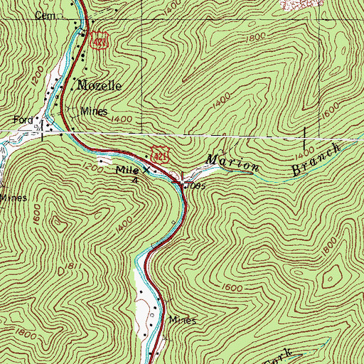 Topographic Map of Marion Branch, KY