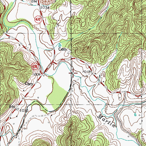 Topographic Map of Martin Creek, KY