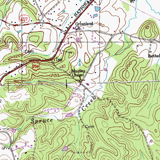 Topographic Map of Mauney Chapel, KY