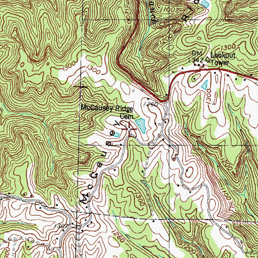 Topographic Map of McCausey Ridge Cemetery, KY