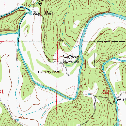 Topographic Map of Lafferty Springs, AR