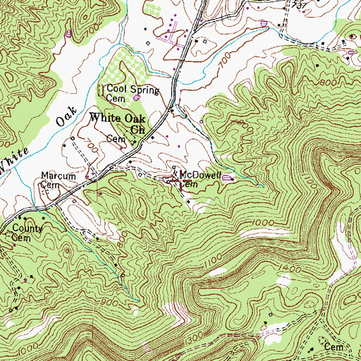 Topographic Map of McDowell Cemetery, KY