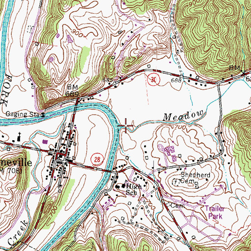 Topographic Map of Meadow Creek, KY