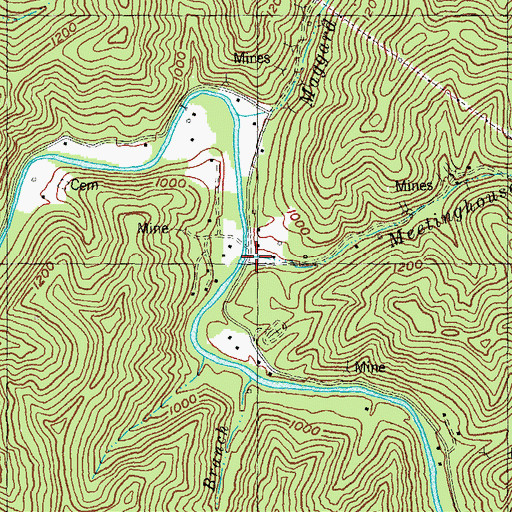 Topographic Map of Meetinghouse Branch, KY
