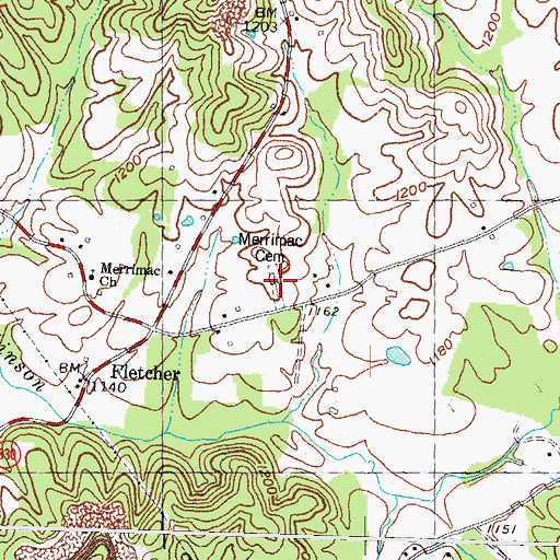 Topographic Map of Merrimac Cemetery, KY