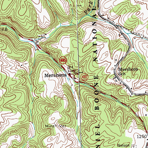 Topographic Map of Mershons, KY