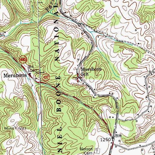 Topographic Map of Mershons School, KY