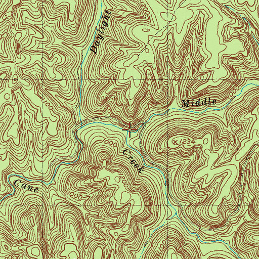Topographic Map of Middle Fork Cane Creek, KY
