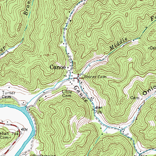 Topographic Map of Middle Fork Canoe Creek, KY