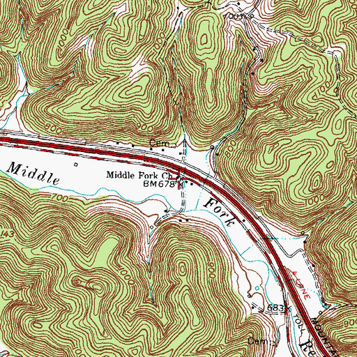 Topographic Map of Middle Fork Church, KY