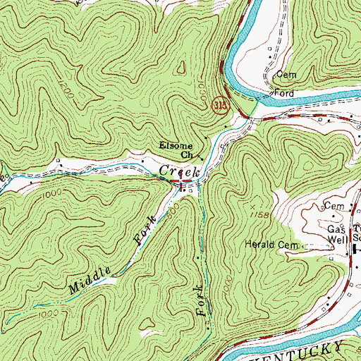 Topographic Map of Middle Fork Elsome Creek, KY