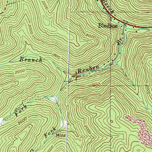 Topographic Map of Middle Fork Reuben Branch, KY