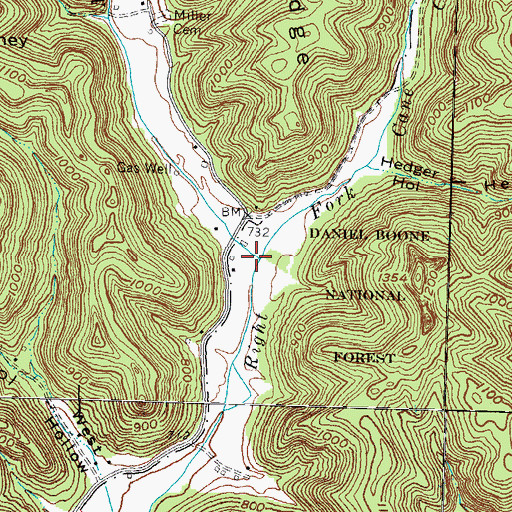 Topographic Map of Middle Fork Right Fork Cane Creek, KY