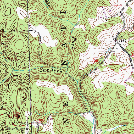 Topographic Map of Middle Fork Sanders Creek, KY