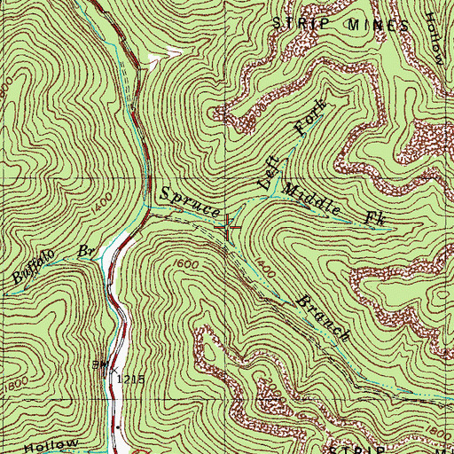 Topographic Map of Middle Fork Spruce Branch, KY