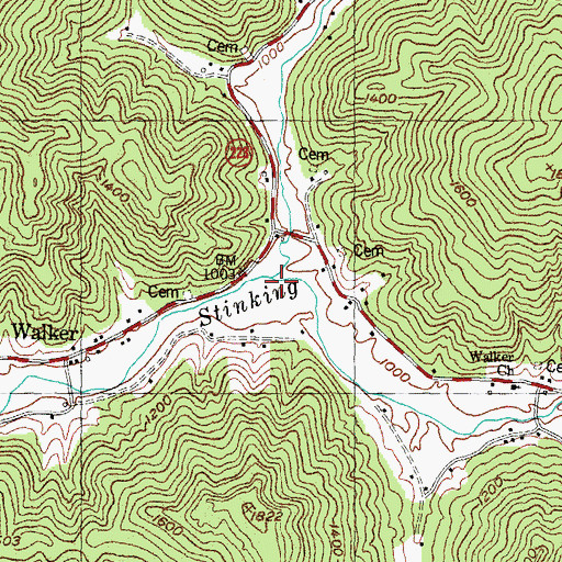 Topographic Map of Middle Fork Stinking Creek, KY