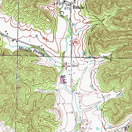Topographic Map of Middle Prong Big Brushy Creek, KY
