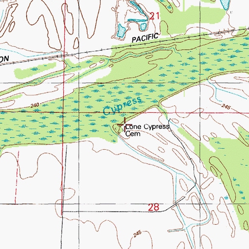 Topographic Map of Lone Cypress Cemetery, AR