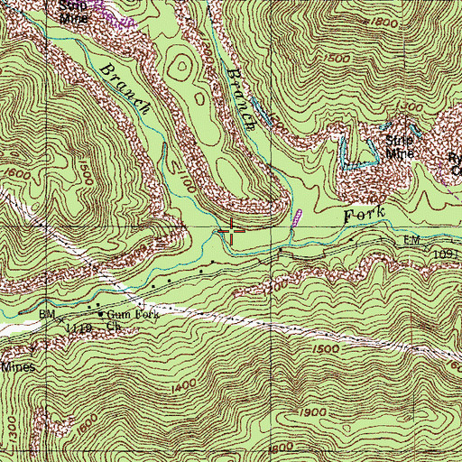 Topographic Map of Mike Branch, TN