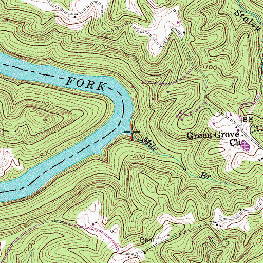 Topographic Map of Mile Branch, KY