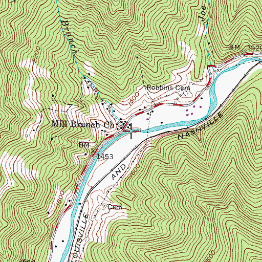 Topographic Map of Mill Branch, KY