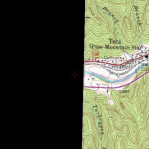 Topographic Map of Mill Branch, KY