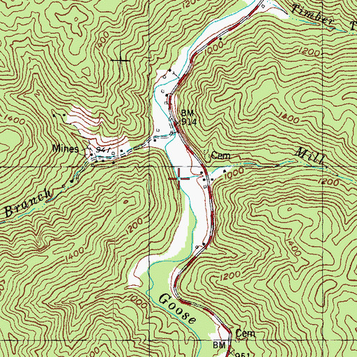 Topographic Map of Mill Branch, KY