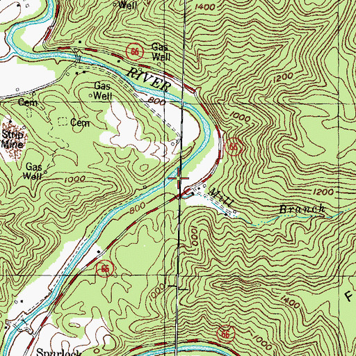 Topographic Map of Mill Branch, KY