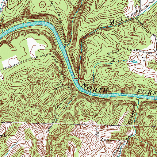 Topographic Map of Mill Branch, KY