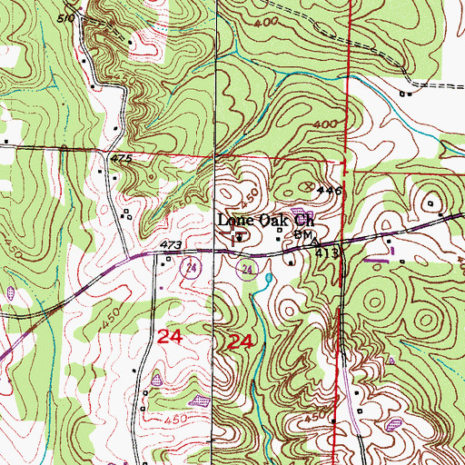 Topographic Map of Lone Oak Church, AR