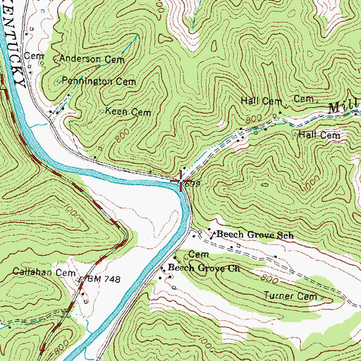 Topographic Map of Mill Creek, KY