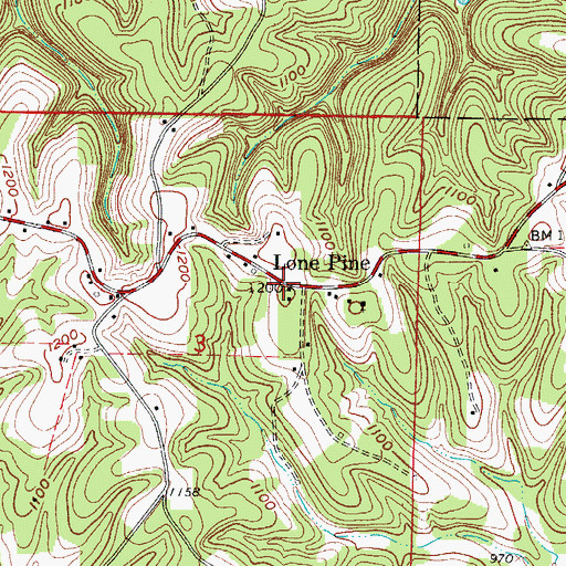 Topographic Map of Lone Pine, AR