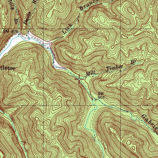 Topographic Map of Mill Timber Branch, KY