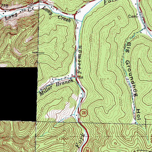 Topographic Map of Miller Branch, KY