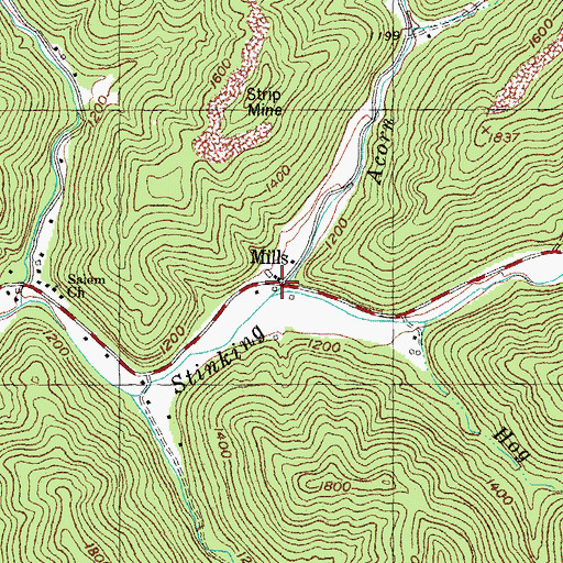 Topographic Map of Mills, KY