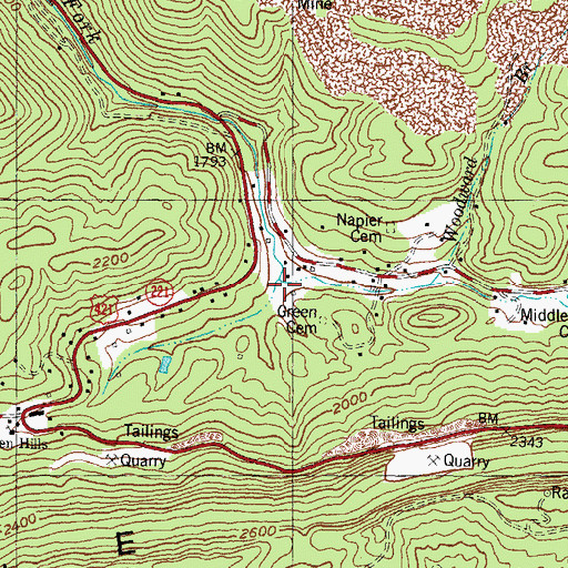 Topographic Map of Mills Branch, KY