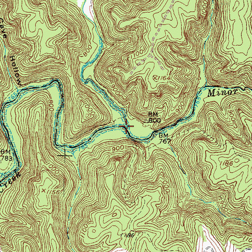 Topographic Map of Minor Creek, KY