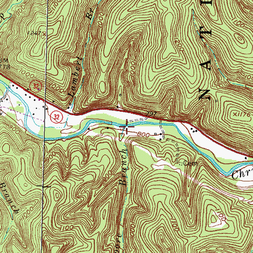 Topographic Map of Moore Branch, KY