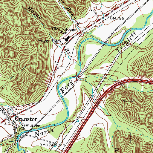 Topographic Map of Moore Branch, KY