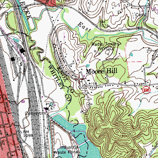 Topographic Map of Moore Hill, KY