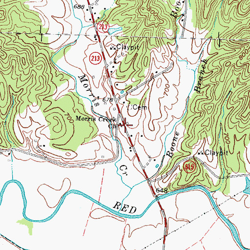 Topographic Map of Morris Creek First Church of God, KY
