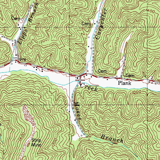 Topographic Map of Moses Branch, KY